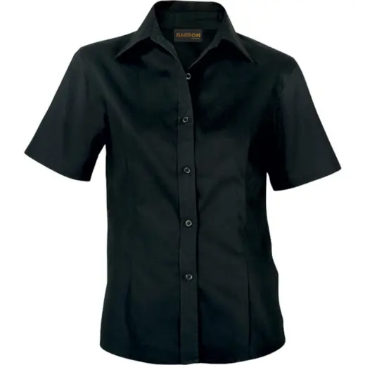 Black Brushed Cotton Twill Blouse Short Sleeve Ladies